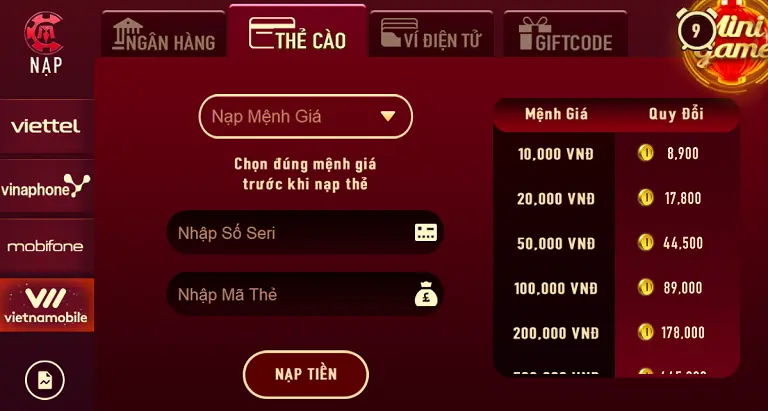 Nạp tiền ManClub của bạn bằng thẻ cào